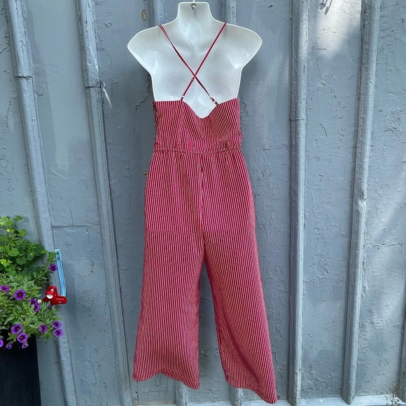 Hilary Macmillan Red Pin Stripe Jumpsuit Romper, size XS - Picture 8 of 11